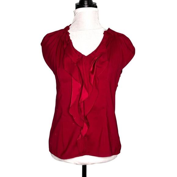 Express Satin Ruffle Cap Sleeve Top Red Size Small - Picture 8 of 8